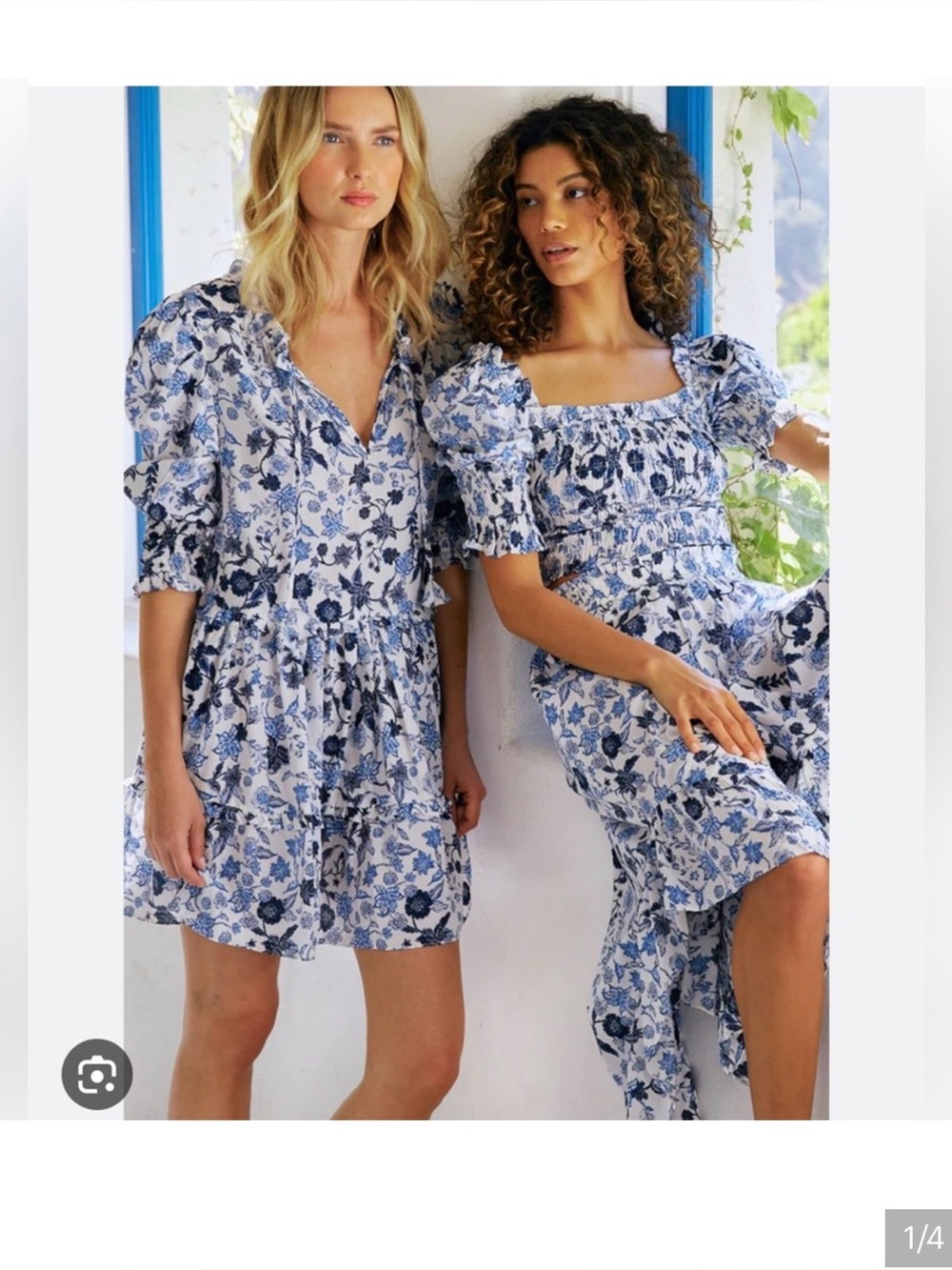 MISA Los Angeles Maya Dress in Menara Petals Size M blue white floral